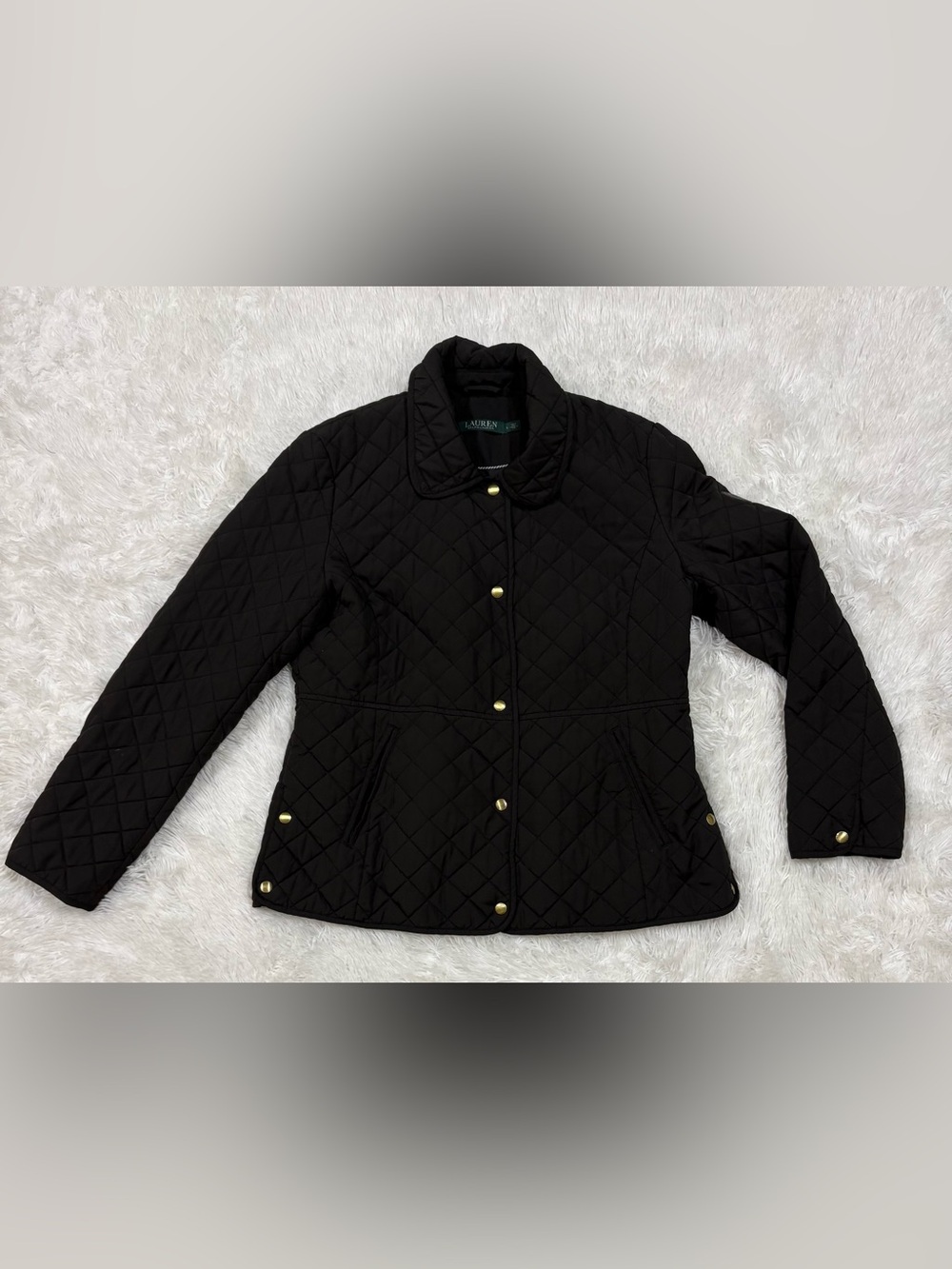 Ralph Lauren Black Quilted Puffer Jacket with Gold-Tone Snaps